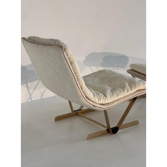 Cream Set of Lounge Chair with Fabric Ottoman, 1980s For Sale - Image 8 of 12