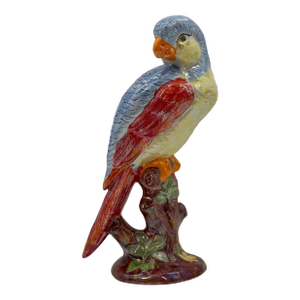 Hand-Painted Ceramic Parrot Sculpture With Iridescent Glaze