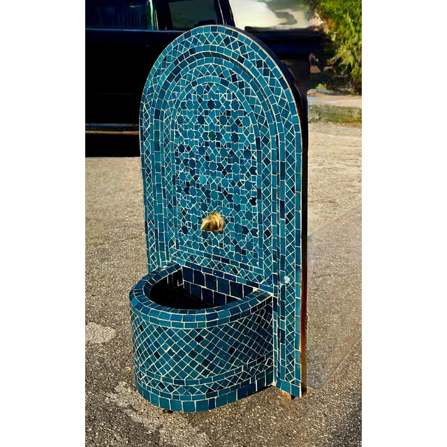 2020s Petrol Blue Arched Moroccan Mosaic Tile Fountain For Sale - Image 5 of 7
