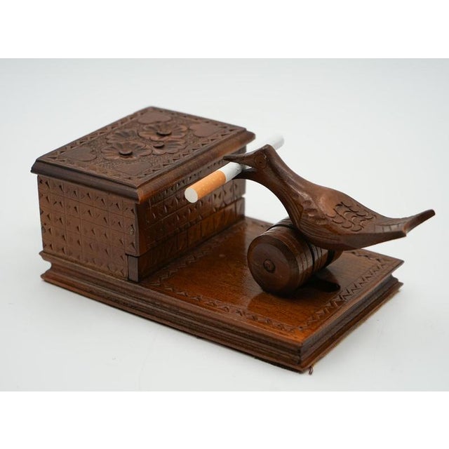 Birdie Cigarette Dispenser Box in Carved Wood, 1950s For Sale - Image 10 of 17