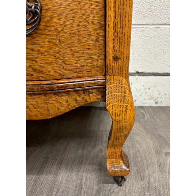 Antique Victorian Tiger Oak Serpentine Dresser With Mirror For Sale - Image 9 of 11