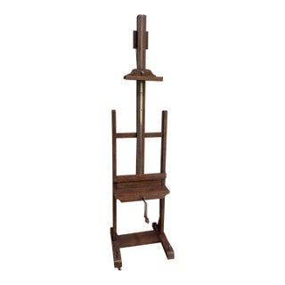 Vintage English Solid Oak Wood Easel From Retired Restoration Hardware Collection For Sale
