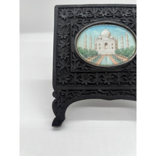 Embark on a journey through time with this extraordinary antique Anglo-Indian Grand Tour Era Miniature Taj Mahal Painting,...