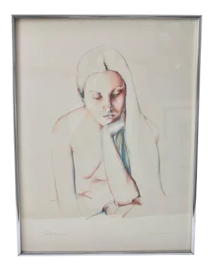 Pencil Drawing 1977 of Pensive Nude