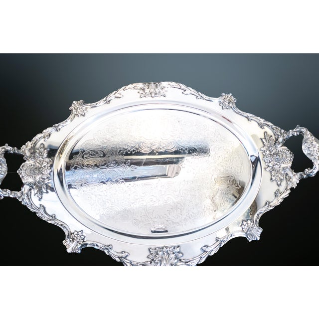 Gorgeous, Christopher Wren, silverplate, serving tray from Wallace. The tray is adorned with an ornate, floral cornucopia...