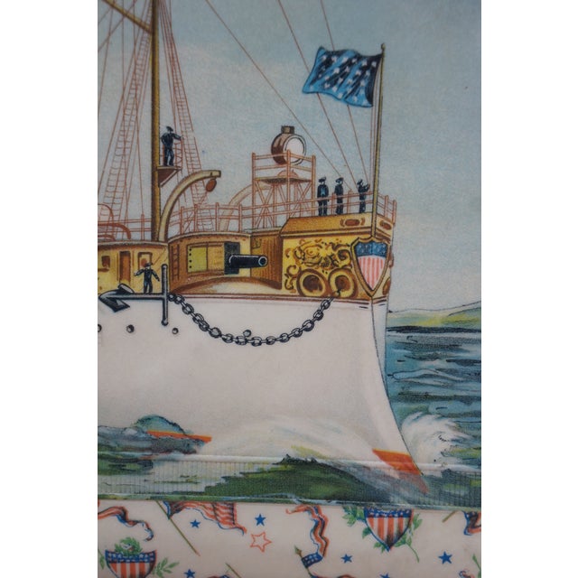Antique Victorian Nautical Maritime Uss Maine Ship Photo Album Music Box 13" For Sale - Image 13 of 18