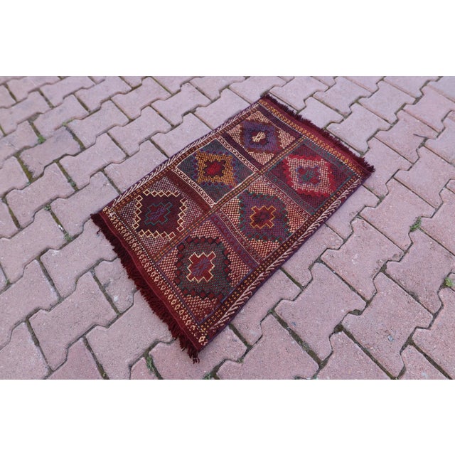 Tribal 1970s Tribal Burgundy Geometric Oushak Cecim Rug For Sale - Image 3 of 13