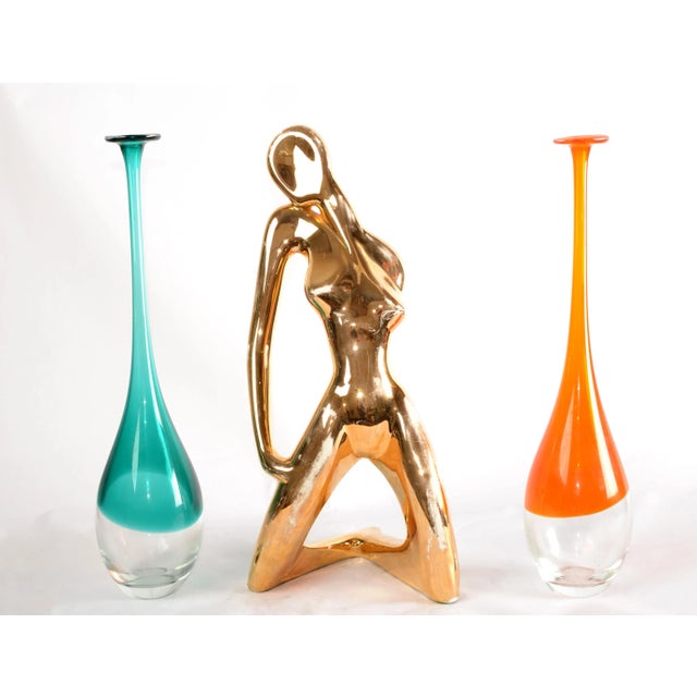 1980s 1986 Bohemian Jaru Cubist Nude Ceramic Woman Sculpture Distressed Gold Finish For Sale - Image 5 of 14