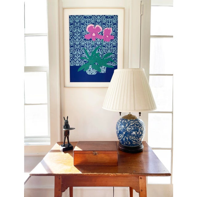 Contemporary Pink Orchids Hand Silk-Screened Art Print For Sale - Image 3 of 6