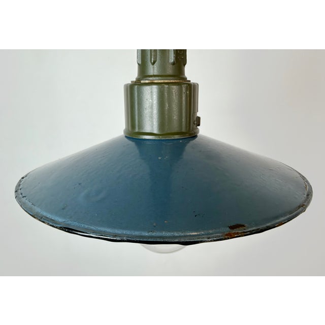 Industrial Blue Enamel Military Pendant Lamp with Cast Aluminium Top, 1960s For Sale - Image 4 of 18