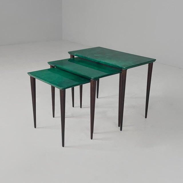 Mid-Century Modern Italian Tables in Wood and Parchment, 1960s, Set of 3 For Sale - Image 17 of 17