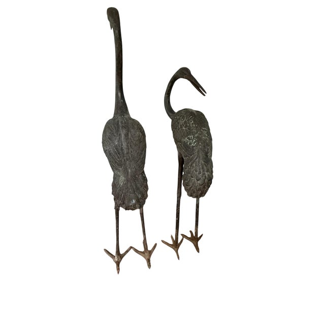 Mid-Century Modern A Pair of Vintage Bronze Crane Garden Sculptures For Sale - Image 3 of 12