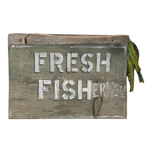 Rustic Hand Painted Sign “Fresh Fishermen” and Carved Fish