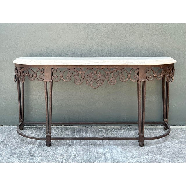 French Provincial Vintage Wrought Iron Console Table For Sale - Image 3 of 12