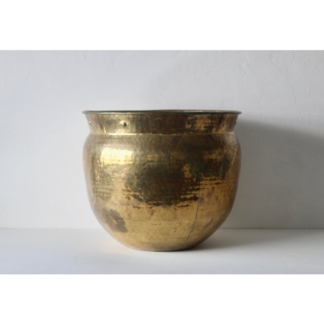 Indian Vintage Extra Large Hammered Brass Planters Mid Century Indian Style For Sale - Image 3 of 13