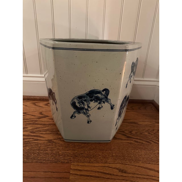 Chinese Hexagonal Chinese Porcelain Equestrian Jardenierre For Sale - Image 3 of 8