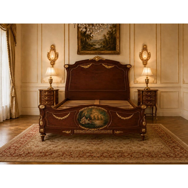 Brown 1950 European Artisan Louis XVI Mahogany Bedframe – 4 Pc For Sale - Image 8 of 16