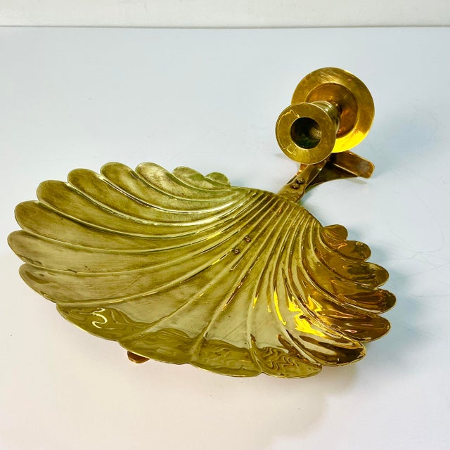 Hollywood Regency 1970s Vintage Hollywood Regency Neoclassical Coastal Brass Shell Wall Candle Holder Sconce. For Sale - Image 3 of 12