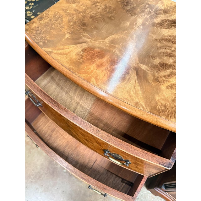 English Bow Front Small Chest of Burr Walnut With Three Drawers For Sale - Image 12 of 14