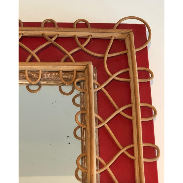Rattan mirror on a red background. French work. Circa 1940 For Sale - Image 11 of 12