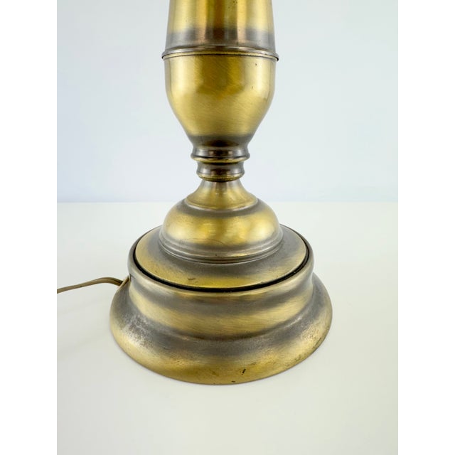 1960s Vintage Hollywood Regency Antique Brass Candlestick Table Lamp With Black Shade For Sale - Image 5 of 13