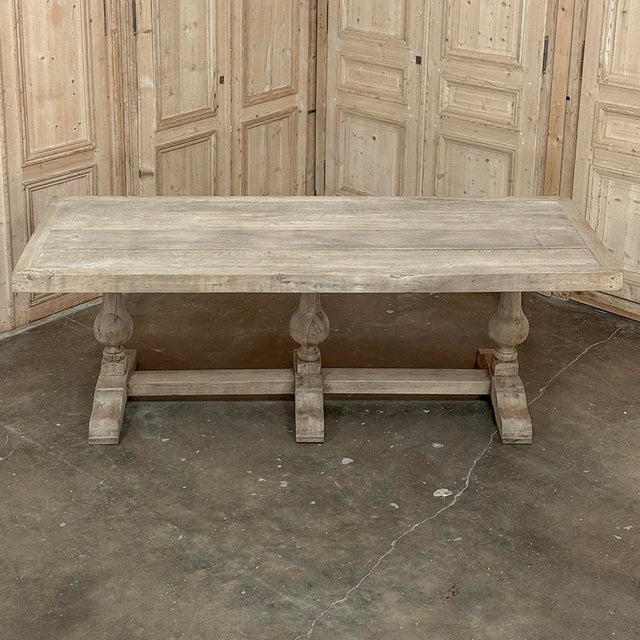 Mid 20th Century Grand Italian Rustic Trestle Table in Stripped Oak For Sale - Image 5 of 18