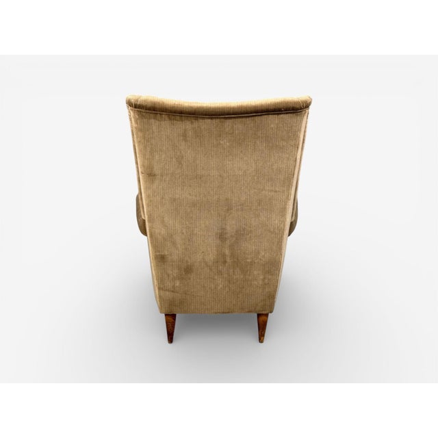 Brown Paolo Buffa Style, Wingback Lounge Chairs, Fabric, Wood, Italy, 1950s For Sale - Image 8 of 11