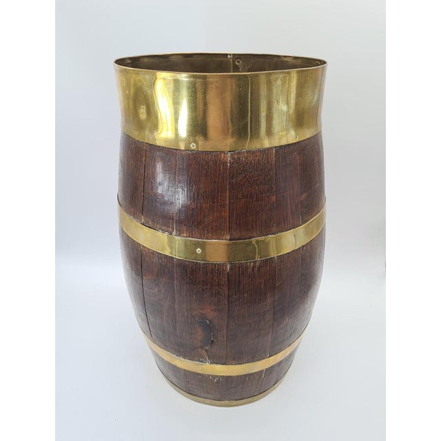 Decorative Wooden Barrel-Shaped Stand with Brass Hardware, 1970s For Sale - Image 3 of 12