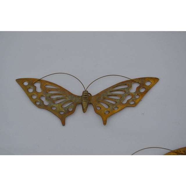 French 1970s Brass Butterfly Wall Decor- Set of 3 For Sale - Image 3 of 13