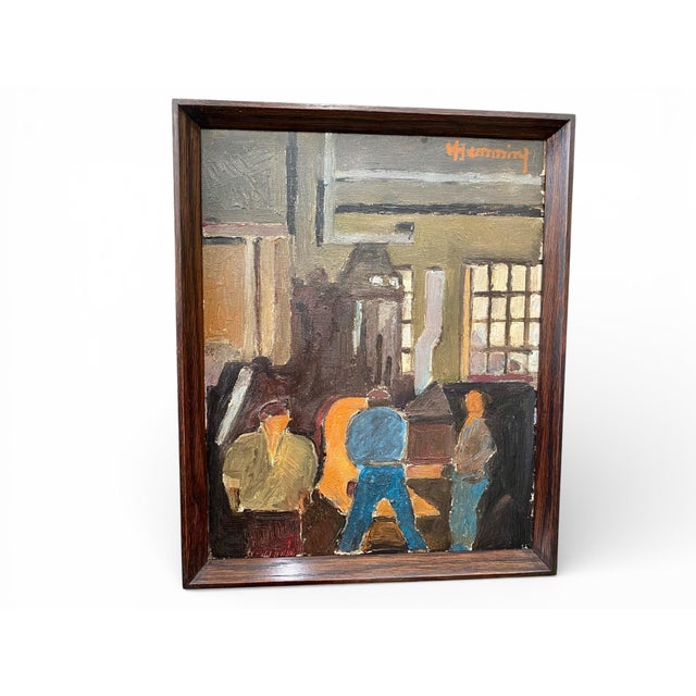 Wilhelm Henning, Industrial Interior (Workshop Scene), Oil on Canvas, 1940s–1950s, Framed For Sale - Image 9 of 9