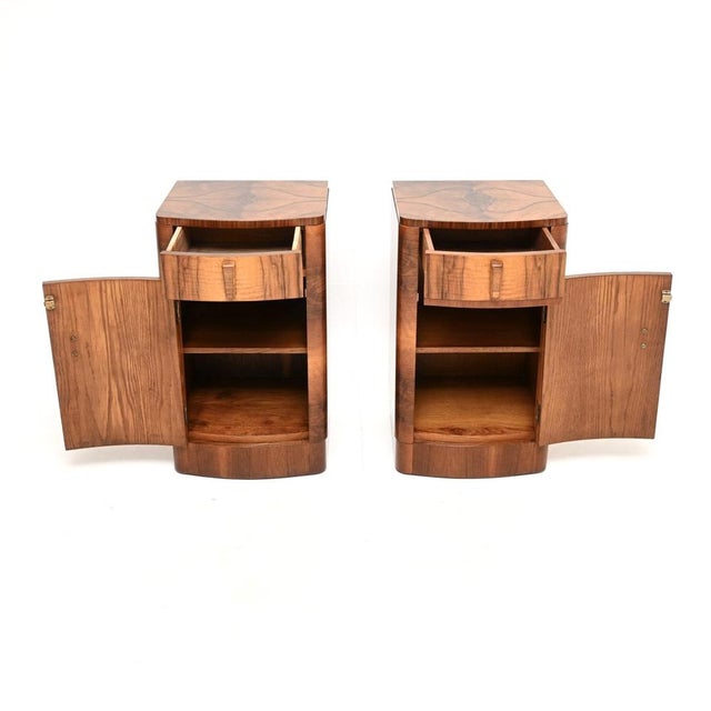 Mid-Century Modern Art Deco Walnut Bedside Tables, 1930, Set of 2 For Sale - Image 3 of 11