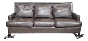 Hancock & Moore Brown Leather Sofa Nailhead Trim Three Cushions