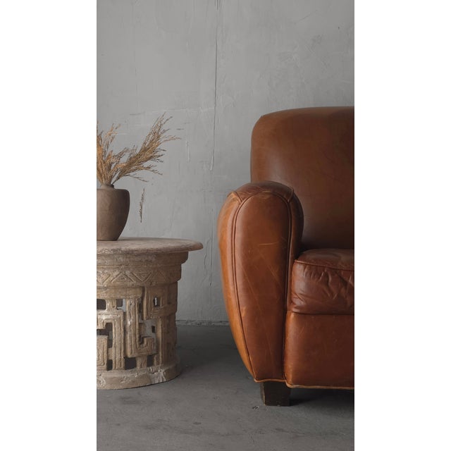 Art Deco Art Deco European Style Patinated Leather Club Chair For Sale - Image 3 of 9