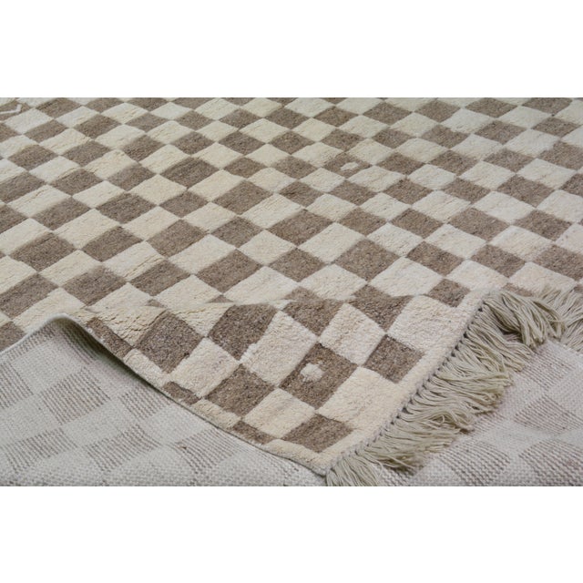 Contemporary Moroccan Checkered Hand Knotted Wool Rug,8'2"X9'8" For Sale In New York - Image 6 of 6
