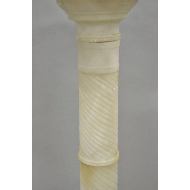 Antique Italian Neoclassical Carved Alabaster Spiral Column Narrow Pedestal For Sale - Image 4 of 12