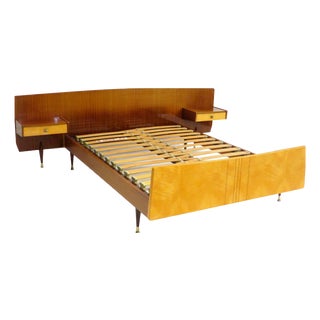 Mid-Century Double Bed with Floating Nightstands in Teak and Maple, 1960s For Sale