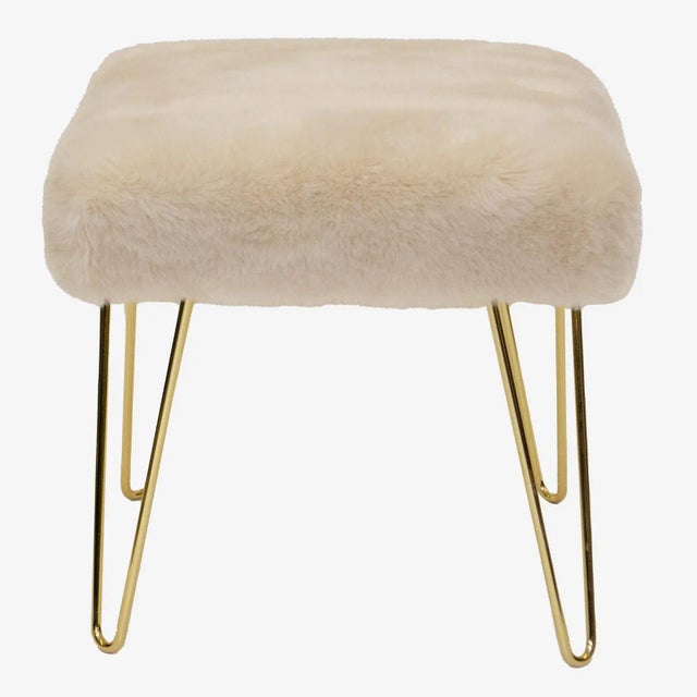 Modern Montage Faux Fur Ottomans on Brass Hairpin Legs, Pair For Sale - Image 3 of 6