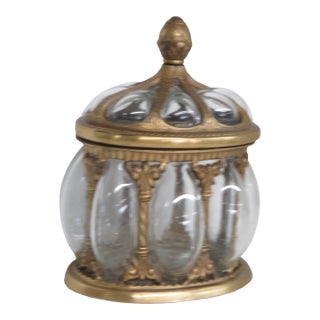 Brass and Bubble Glass Lidded Dome Caged Apothecary Jar Humidor Trinket 4628b For Sale