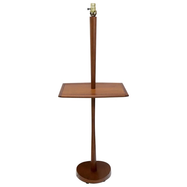 Solid Oiled Walnut or Teak End Side Table Tapered Base Floor Lamp For Sale - Image 9 of 9
