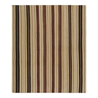 1950s Vintage Persian Kilim in Beige & Brown Stripes in Panel Style by Rug & Kilim For Sale