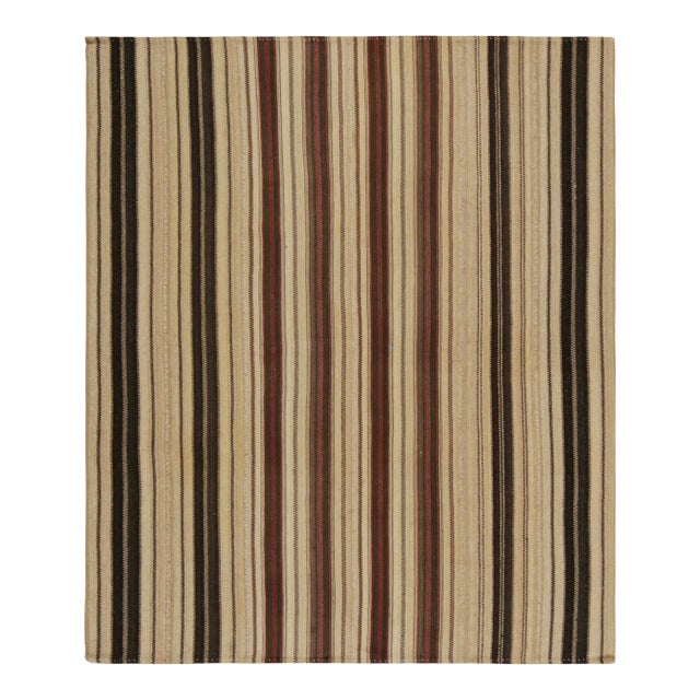 1950s Vintage Persian Kilim in Beige & Brown Stripes in Panel Style by Rug & Kilim For Sale