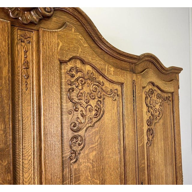 Wood Vintage French Louis XVI Style Carved Oak 4-Door Wardrobe For Sale - Image 7 of 13