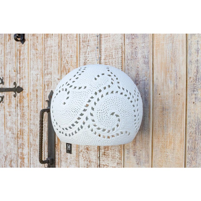 1990s Large White Filigree Lucknow Macrame Pendant Lantern For Sale - Image 5 of 11