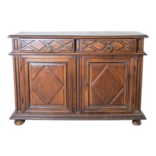 Louis XIV Walnut Sideboard with Geometric Panels, Lombardy-Piedmont, 17th Centur For Sale