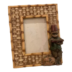 Late 20th Century Monkey Picture Frame With Faux Bamboo and Wicker
