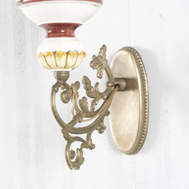 Antique Ceramic and Bronze Sconces, Set of 2 For Sale - Image 4 of 7