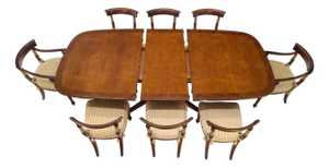 Single Pedestal One Leaf Oval Banded Dining Table 8 Regency Chairs Set MINT!