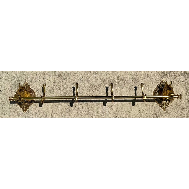 Vintage Polished Brass Horse Head Coat Rack For Sale - Image 9 of 12