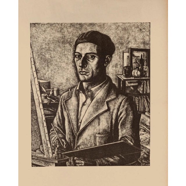 Diego Pettinelli, Self-Portrait, Lithograph on Paper, 1939 For Sale