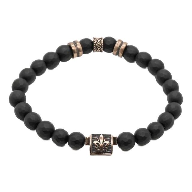 Onyx Fleur De Lis Beaded Bracelet For Sale